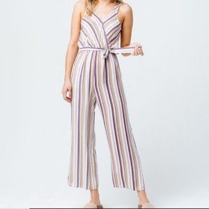 Mimi Chica Surplice Front Womens Crop Length StripedRayon Jumpsuit Size Small‎
